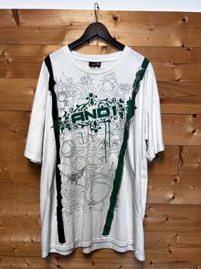 Vintage AND1 Graffiti Streetball All Over Print T-Shirt 3XL White Green